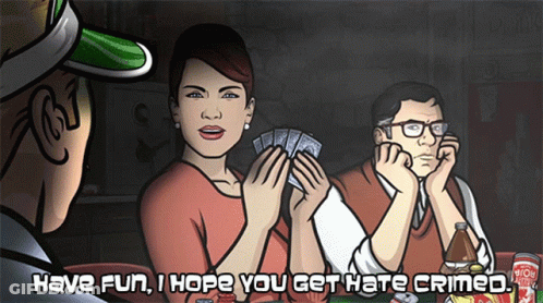 Man And Woman Playing Cards Have Fun I Hope You Get Hate Crimed GIF