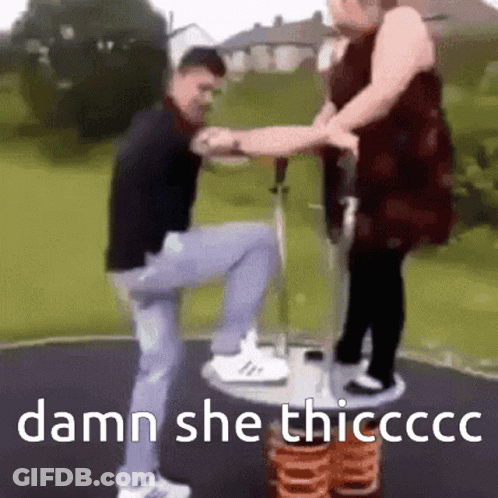 Man And Woman Playing On Playground With Damn She Thicccc GIF