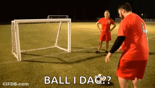 Man And Woman Playing Soccer Asking About Goal GIF