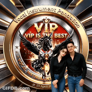 Man And Woman Posing In Front Of VIP Logo GIF