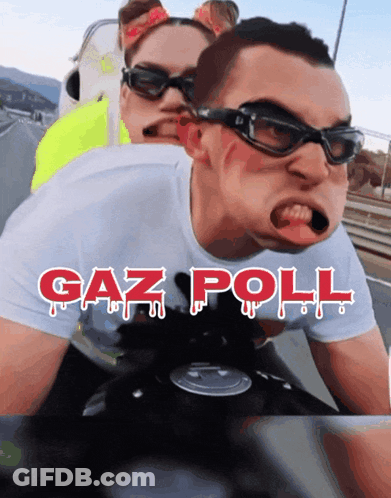 Man And Woman Riding Motorcycle Saying Gaz Poll GIF