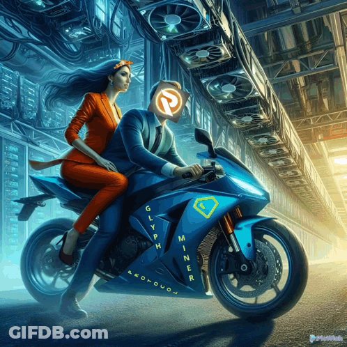 Man And Woman Riding Motorcycle With Glyph Miner GIF
