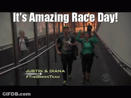 Man And Woman Running Down Stairs GIF