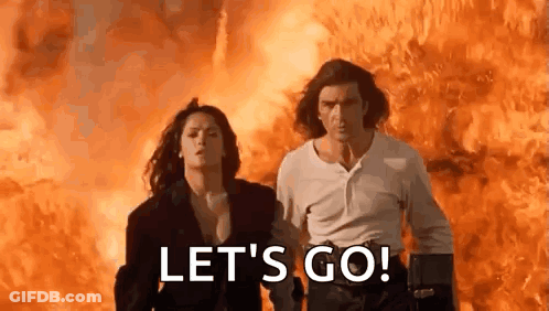 Man And Woman Running In Front Of Fire Let's Go GIF