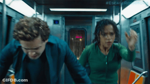 Man And Woman Running On Train #EscapeRoomMovie GIF