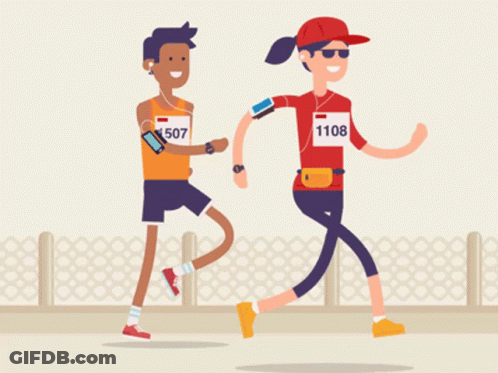 Man And Woman Running Race With 1108 Shirts GIF