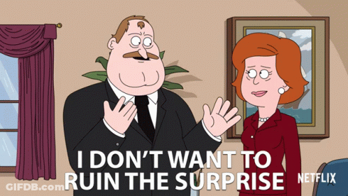 Man And Woman Saying I Don't Want To Ruin The Surprise GIF