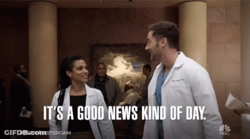 Man And Woman Saying It's A Good News Kind Of Day GIF