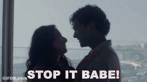 Man And Woman Saying Stop It Babe GIF
