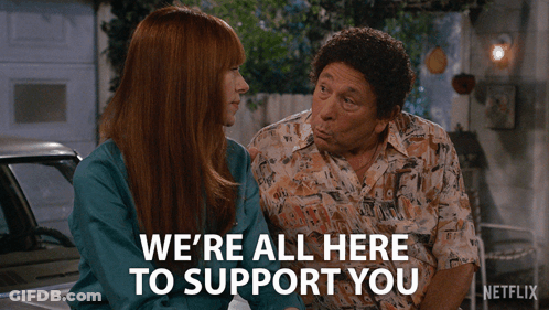 Man And Woman Saying We're All Here To Support You GIF