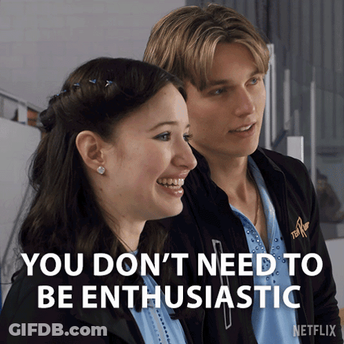 Man And Woman Saying You Don't Need To Be Enthusiastic GIF