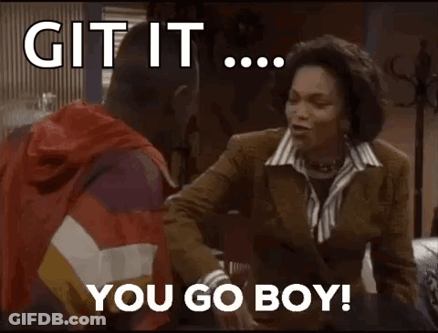 Man And Woman Shaking Hands Saying Git It You Go Boy GIF