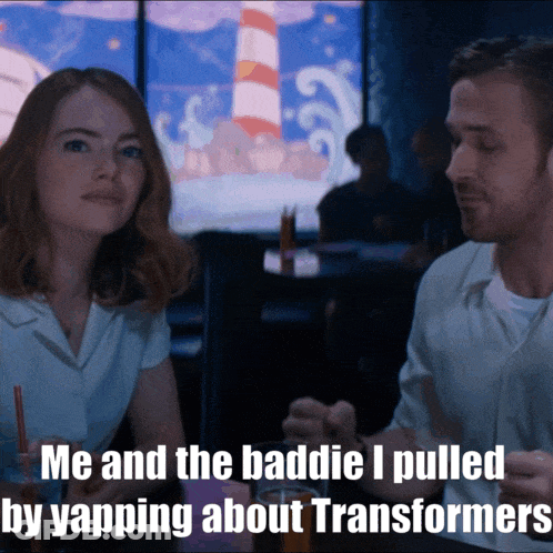 Man And Woman Sitting At Table Saying Me And The Baddie GIF