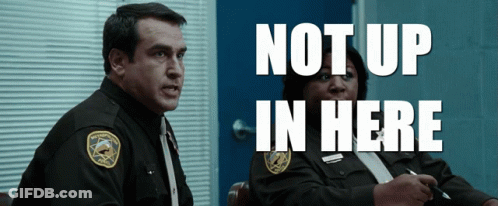 Man And Woman Sitting By Not Up In Here Door GIF