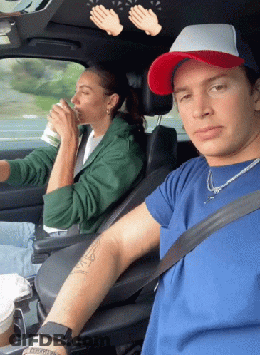 Man And Woman Sitting In Car Man Blue Shirt GIF
