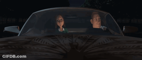 Man And Woman Sitting In Car With Bird GIF