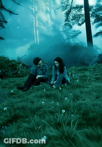 Man And Woman Sitting In Forest Grass GIF