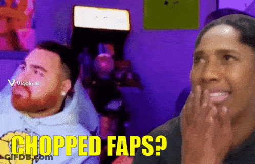 Man And Woman Sitting In Front Of Arcade Machine With Chopped Faps GIF