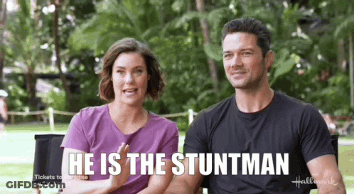 Man And Woman Sitting In Park Man Says He Is Stuntman GIF