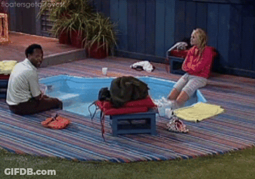Man And Woman Sitting In Pool Floatersgettoloves GIF