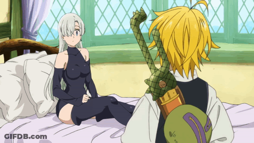Man And Woman Sitting On Bed With Sword GIF