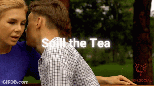 Man And Woman Sitting On Bench Spill The Tea GIF