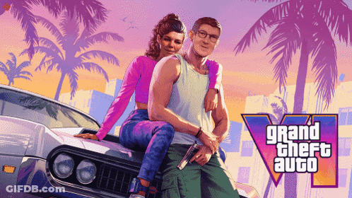 Man And Woman Sitting On Car Hood In Grand Theft Auto GIF
