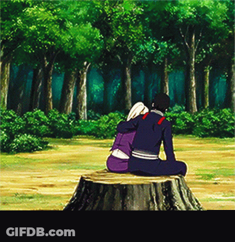 Man And Woman Sitting On Tree Stump GIF