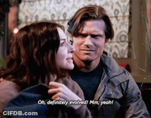 Man And Woman Sitting Woman Saying Oh Definitely Evolved Mm Yeah GIF
