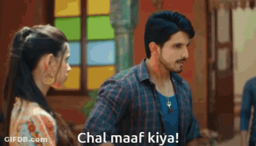Man And Woman Standing At Window Saying Chal Maaf Kiya GIF