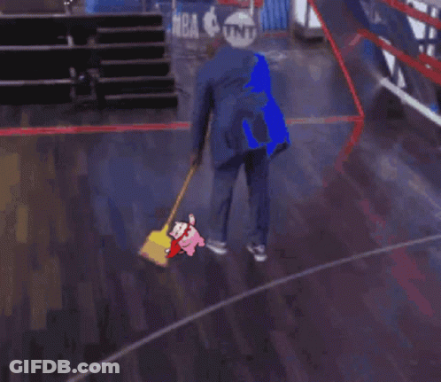 Man And Woman Standing Beside Sweeping Man GIF