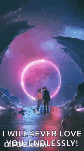 Man And Woman Standing In Front Of Glowing Circle GIF