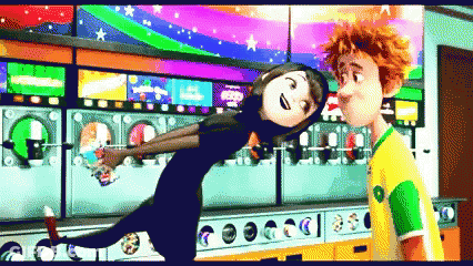 Man And Woman Standing In Laundromat Cartoon GIF