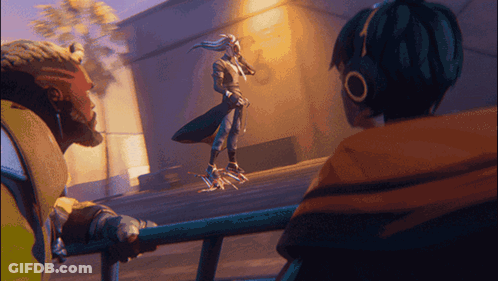 Man And Woman Standing In Video Game Scene GIF
