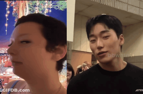 Man And Woman Standing Man In Black Shirt Saying Atee GIF