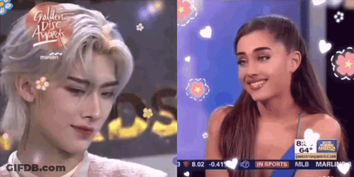 Man And Woman Standing Next To Golden Disc Awards GIF