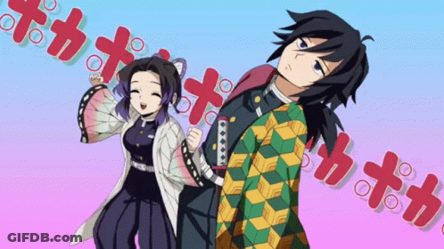 Man And Woman Standing With Chinese Writing Pink Background GIF