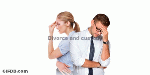 Man And Woman Standing With Divorce And Custody GIF