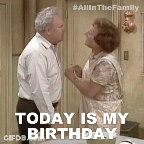 Man And Woman Standing With Today Is My Birthday Text GIF