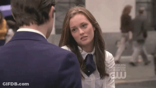 Man And Woman Staring, Woman In White Shirt Blue Tie GIF