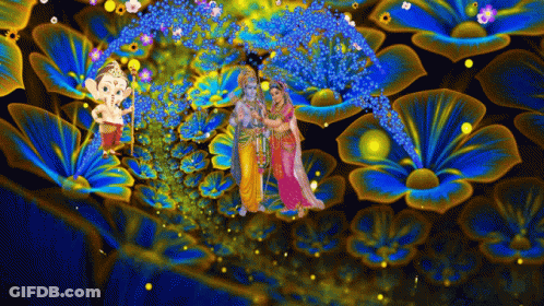 Man And Woman Surrounded By Blue Flowers GIF