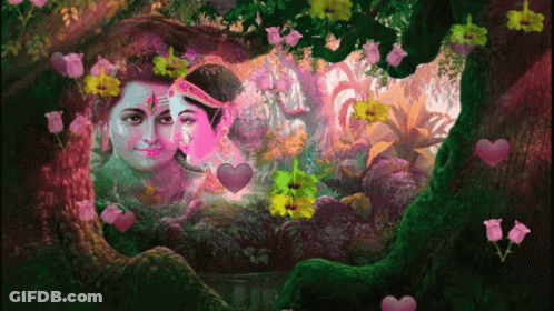 Man And Woman Surrounded By Flowers GIF