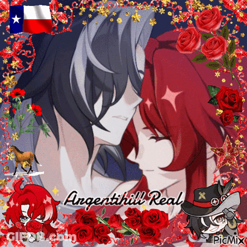 Man And Woman Surrounded By Red Roses And Texas Flag GIF