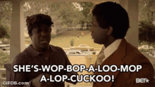 Man And Woman Talking On Porch Saying She's Wop Bop A Loo Mop GIF