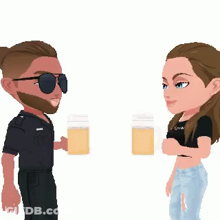 Man And Woman Toasting Beer Mugs GIF
