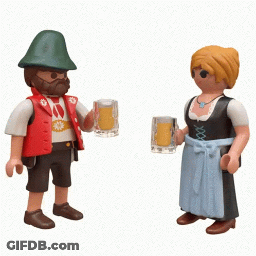 Man And Woman Toasting With Beer Mugs GIF