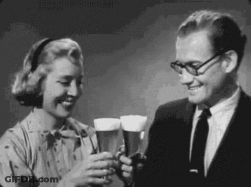 Man And Woman Toasting With Beer GIF