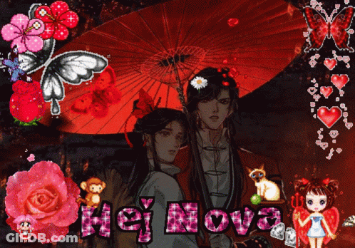 Man And Woman Under Umbrella Hej Nova GIF