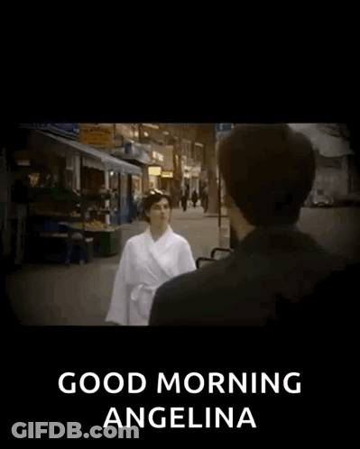 Man And Woman Walking Down Street Saying Good Morning Angelina GIF