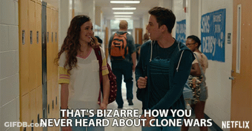 Man And Woman Walking Hallway That's Bizarre GIF